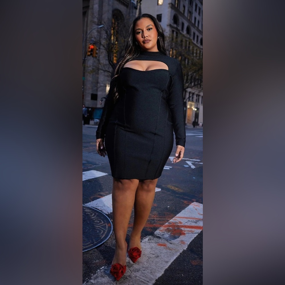 Bandage Cut Out Black Long Sleeve Mini Dress